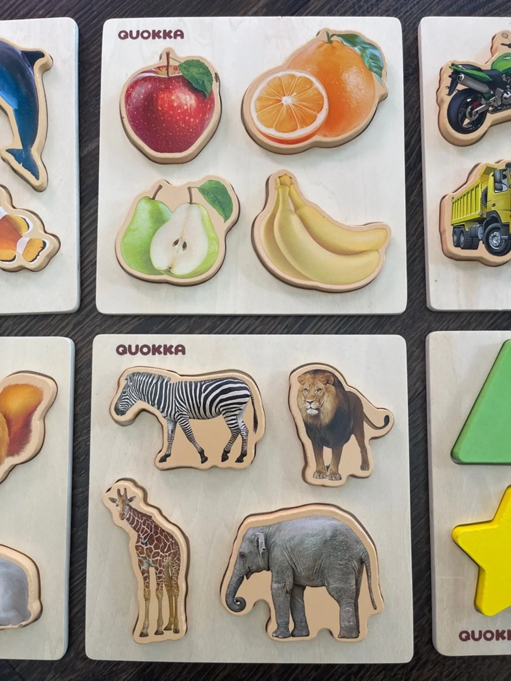 Quokka 6 Wooden Kids Puzzle Set - Colorful Animals, Fruits & Shapes